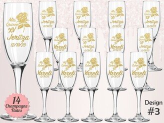 Copas Quinceañera O Sweet 16 Para Brindis Personalized Champagne Glass Flute Cup Mis Quince Xv ~ 14 Flutes Bundle Vidrio