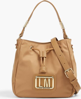 Faux leather-trimmed shell bucket bag