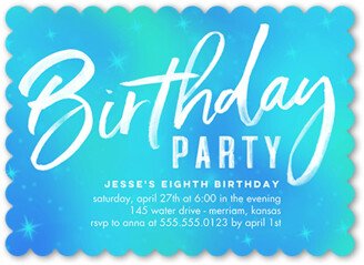 Boy Birthday Invitations: Bright Birthday Birthday Invitation, Blue, 5X7, Pearl Shimmer Cardstock, Scallop