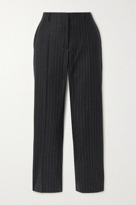 Pintriped Wool Straight-leg Pants - Gray