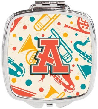 CJ2001-ASCM Letter a Retro Teal Orange Musical Instruments Initial Compact Mirror