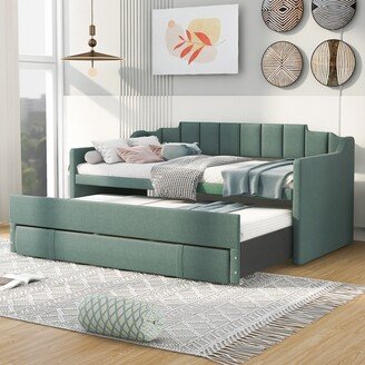 TOSWIN Twin Size Upholstered Daybed with Trundle and 3 Drawers