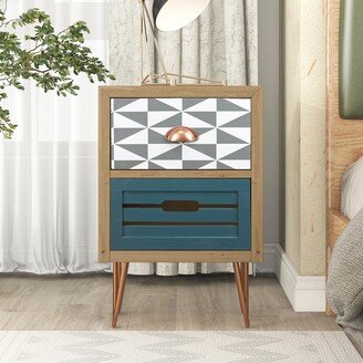 EPOWP Wooden Nightstand with Two Drawer and Metal Feet Modern Style Bedside Table