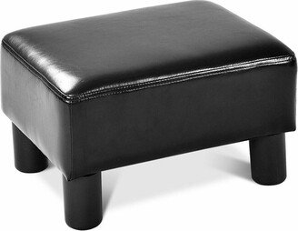 Small Ottoman Footrest PU Leather Footstool Rectangular Seat Stool Black