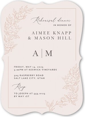 Rehearsal Dinner Invitations: Floral Curve Rehearsal Dinner Invitation, Pink, 5X7, Matte, Signature Smooth Cardstock, Bracket