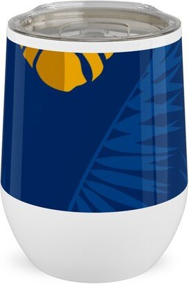 Travel Mugs: Tropical Leaves - Blue Stainless Steel Travel Tumbler, 12Oz, Blue