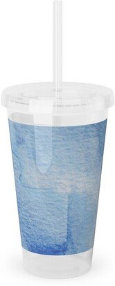 Travel Mugs: Watercolor Rorscharch - Blue Acrylic Tumbler With Straw, 16Oz, Blue