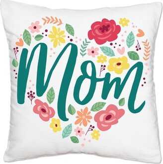 Big Dot Of Happiness Colorful Floral Happy Mother's Day - Canvas Case Throw Pillow Cover - 16 x 16 In