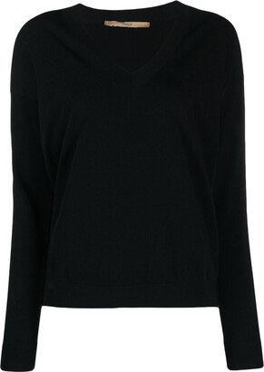 V-neck fine-knit sweatshirt-AA