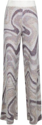 Spectrum Off White swirl-effect wide-leg trousers