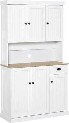 HOMCOM Buffet with Hutch, Kitchen Pantry Storage Cabinet with Microwave Oven Countertop, Drawer, and Cupboards, White