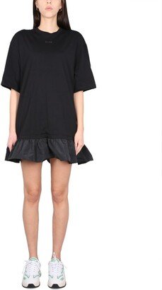 Logo Embroidered Ruffled Trim Mini Dress