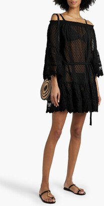 Alice off-the-shoulder lace-paneled Swiss-dot mini dress