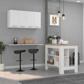 FM Furniture Caledon 2 Piece Kitchen Set, Brooklyn Kitchen Island and Sitka Wall Cabinet