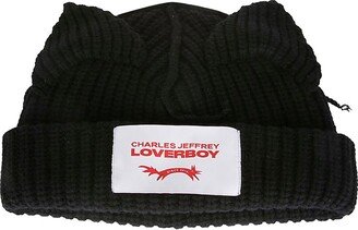 Bear Logo Patch Ribbed-Knit Beanie