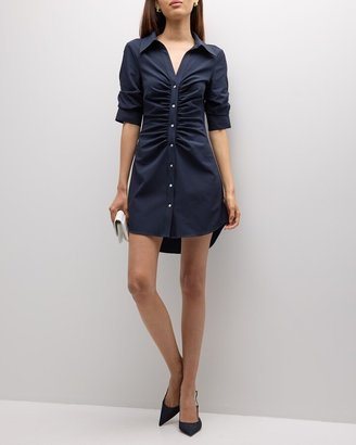 Elina Ruched Button-Front Mini Dress