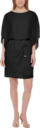 Petite 3/4-Sleeve Blouson Side-Tie Dress