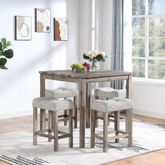 BESTCOSTY Industrial 5 Piece Dining Table Set with 4 Linen Chairs