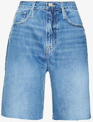 Womens Del Amo Bermuda Raw-hem High-rise Denim Shorts