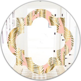 Designart 'Golden Palm Leaves I' Printed Modern Round or Oval Wall Mirror - Quatrefoil