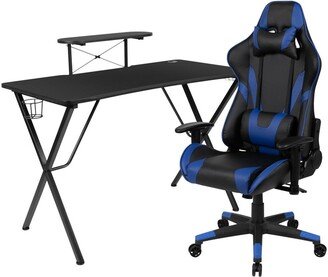 Emma+oliver Gaming Desk & Chair Set - Cup Holder, Headphone Hook, And Monitor Stand