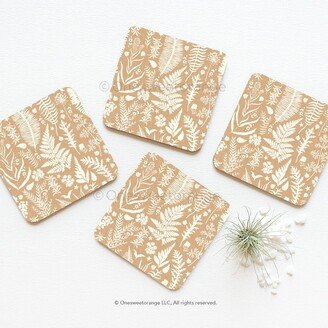 Botanical Coaster Set Of 4 Wildflowers Cork Coasters Fern Gift For Mom Floral Garden 111