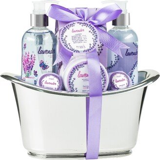 Freida and Joe Fragrance Bath & Body Spa Set in a Large Silver Tub Basket