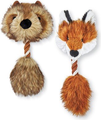 Collections Etc Braided Fox & Raccoon Dog Toys - Set of 2