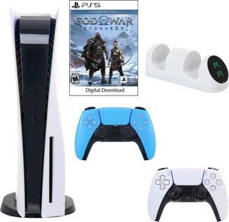 Sony PlayStation 5 Core Console with God of War: Ragnarok with Dual Charger and DualSense Controller in Starlight Blue