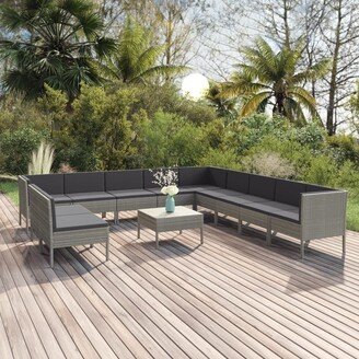 12 Piece Patio Lounge Set with Cushions Poly Rattan Gray-AG