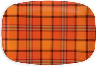 Serving Platters: Orange With Black Plaid Serving Platter, Orange