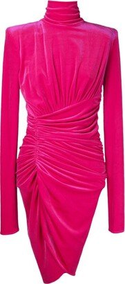 Ruched High Neck Velvet Dress