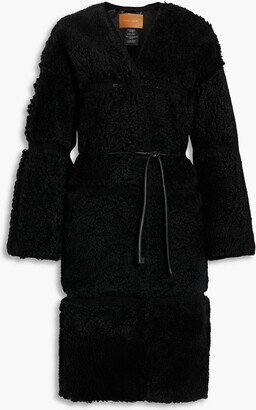 Knit-trimmed shearling coat