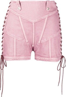 Lace-Up Denim Shorts-AC