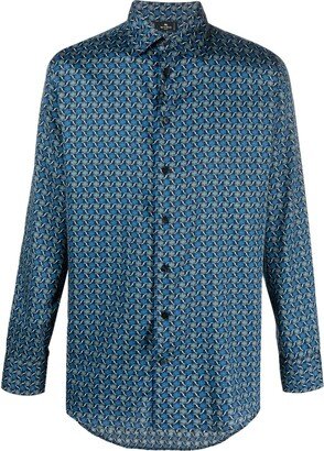 Geometric-Pattern Long-Sleeve Shirt