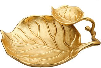 Gold 2-Tier Relish Dish With Engraved Leaf Design