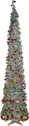 Northlight 6' Pre-Lit Silver Tinsel Pop-Up Artificial Christmas Tree - Warm White LED Lights