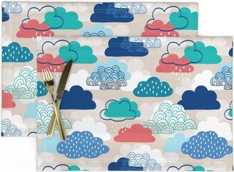Cloud Placemats | Set Of 2 - Colorful Clouds Blue Red Illustration Weather By Kee Design Studio Sky Rain Cloth Spoonflower