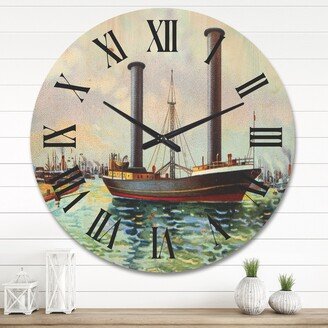 Designart 'Ancient Boat Leaving The Harbor' Nautical & Coastal Wood Wall Clock