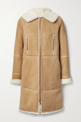 Leather-trimmed Shearling Coat - Neutrals