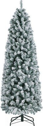 Flocked Pencil Artificial Christmas Tree Snow Frosted Christmas Tree, Green