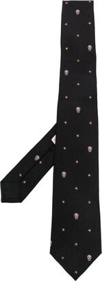 Star Skull jacquard silk tie