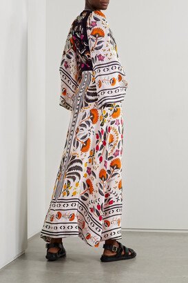 Cutout Embroidered Printed Crepe De Chine Maxi Dress - White