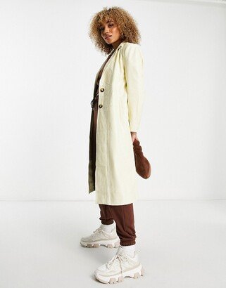 Jayley shiny faux leather croc detail boyfriend trenchcoat in butter yellow