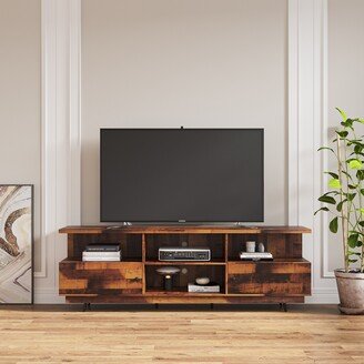 GREATPLANINC TV Stand with Storage for TVs Up to 75, TV Stand & Entertainment Center with Shelves for Media, Wooden TV Console Table, Walnut