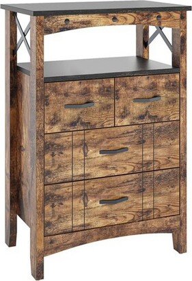 Bestier Rustic Storage Cabinet Organizer Table with 2 Display Shelves and 4 Drawers for Living Room, Office, Bedroom, or Hallway, Dark Brown