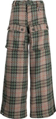 Plaid Check-Pattern Wide-Leg Trousers