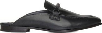 Polished-Finish Embellished Slip-On Loafers