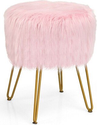 Faux Fur Vanity Chair Makeup Stool Furry Padded Seat Round Ottoman Pink