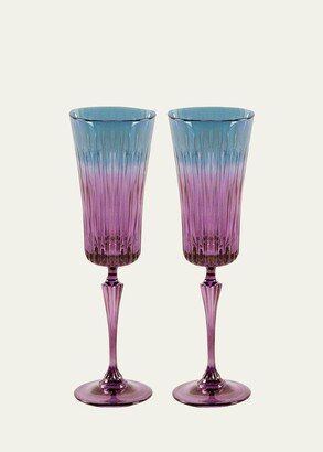 Blue Shaded Stemmed Flute Glasses, Set of 2